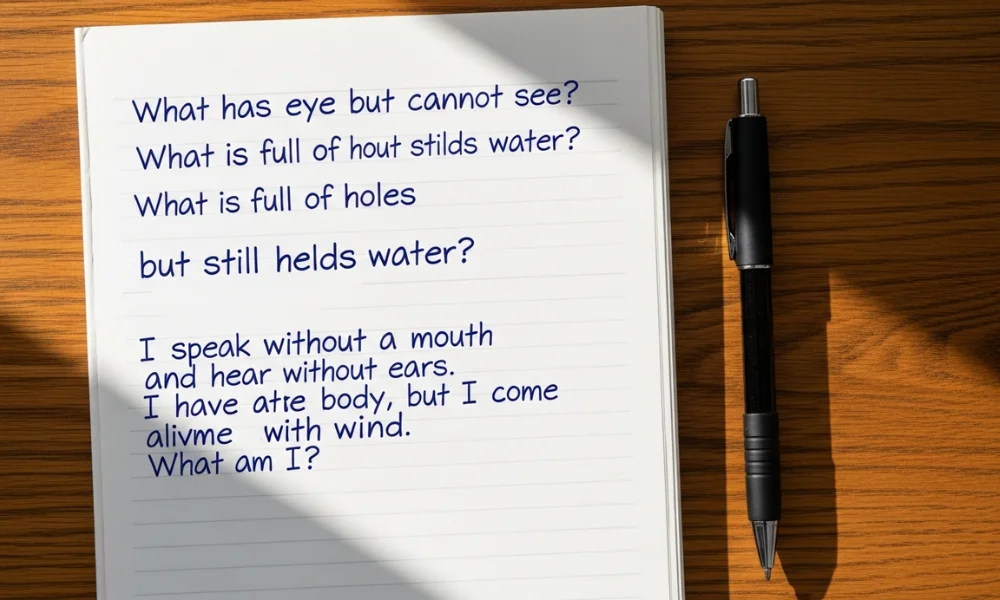 Notebook page with handwritten riddles