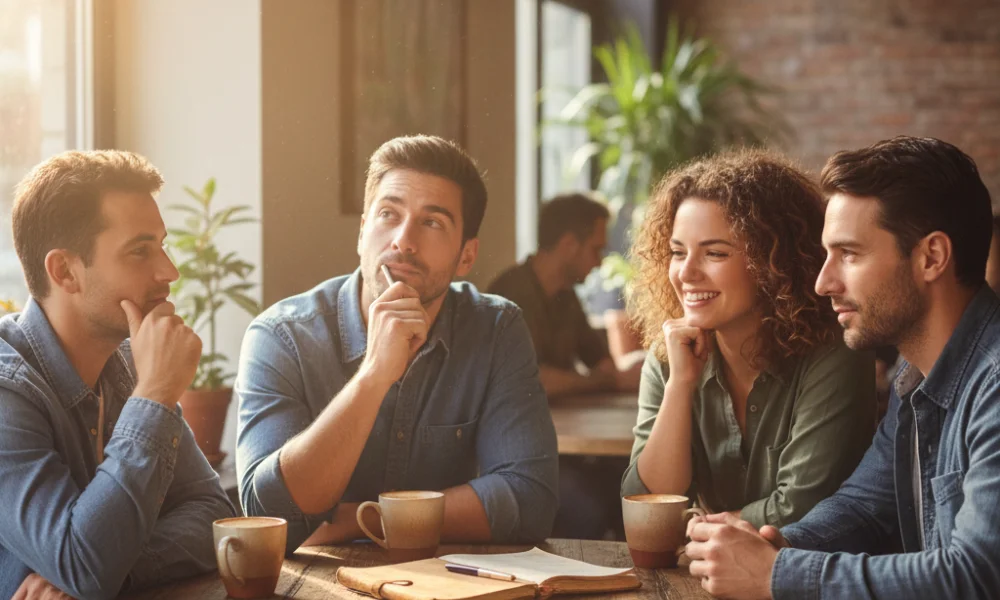 group of four people sit around a table-dirty jokes and riddles