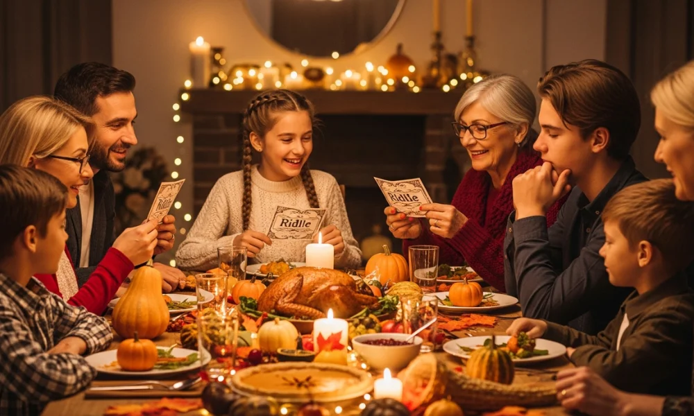  family gathered around a festive Thanksgiving table family gathered around a festive Thanksgiving table