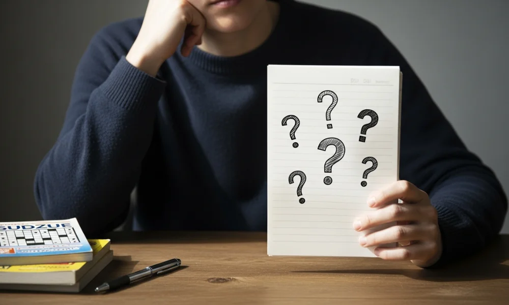 notepad with multiple question marks on it