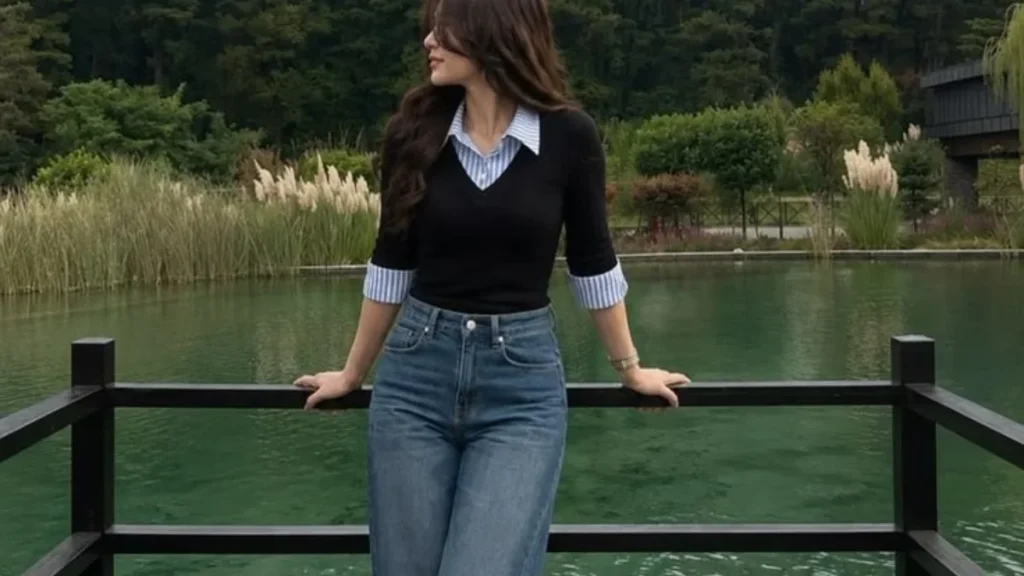 Stylish girl leaning on a wooden railing by a lake for Unique Nicknames for Girls.