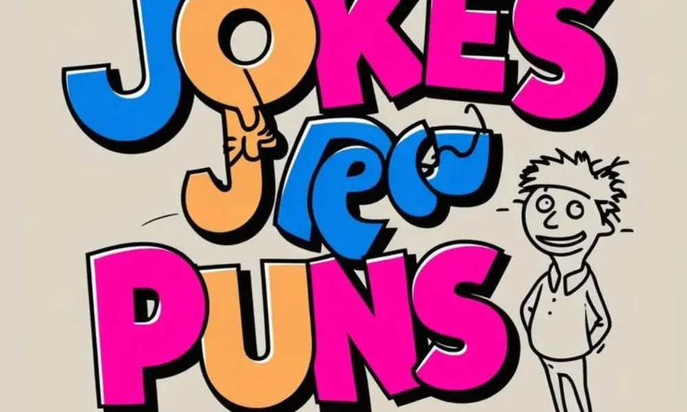  Colorful "Jokes and Puns" graphic title card highlighting hilarious short puns.